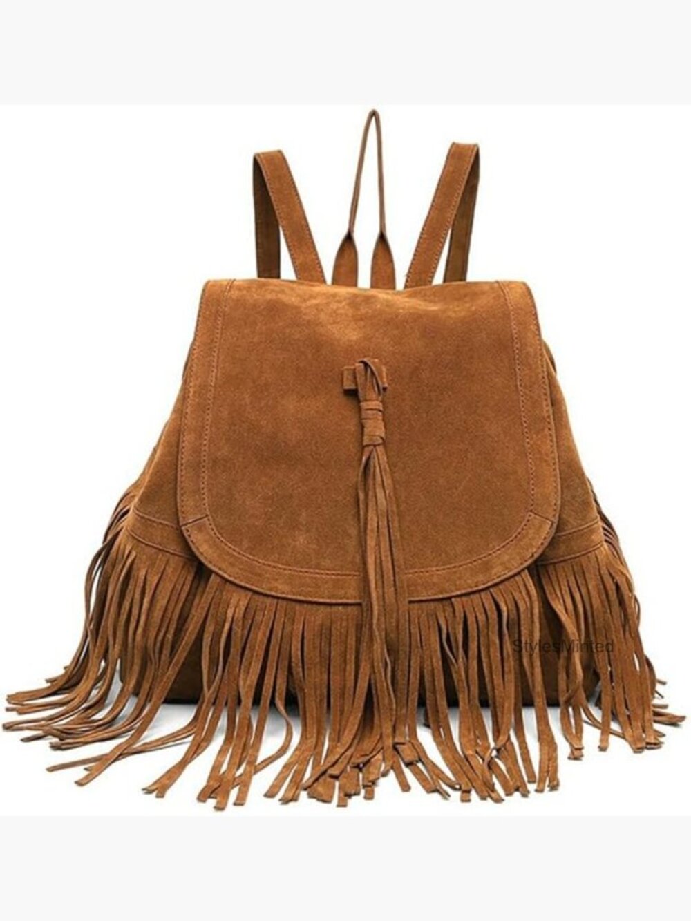 Vintage Faux Suede Fringe Tassel Backpack Purse Shoulder Bag Travel Daypack
